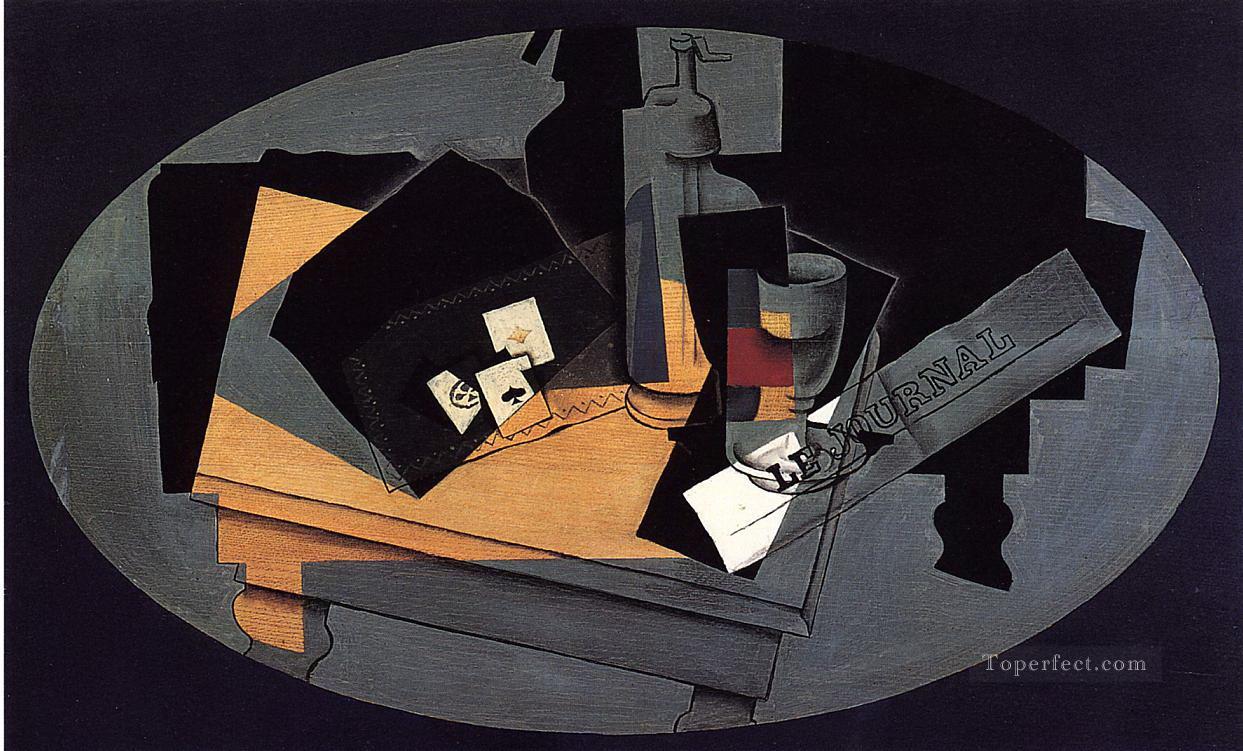 playing cards and siphon 1916 Juan Gris Oil Paintings